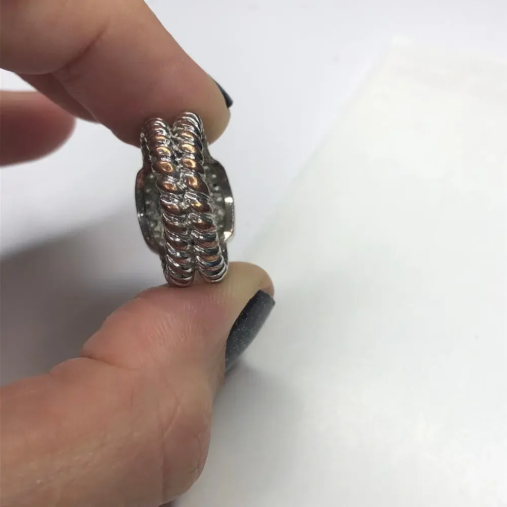 Ring Fashion Double Twisted Silver Tone Band Large Halo Square Stone Green 7
